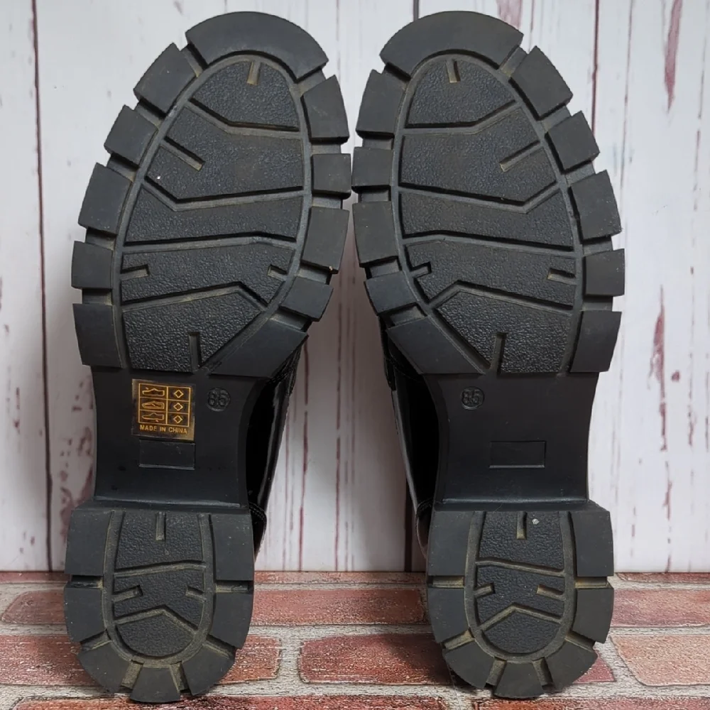 Dream Pairs Black Vegan Patent Leather Platform Loafers Chunky Lug Sole 8.5 7.5‎